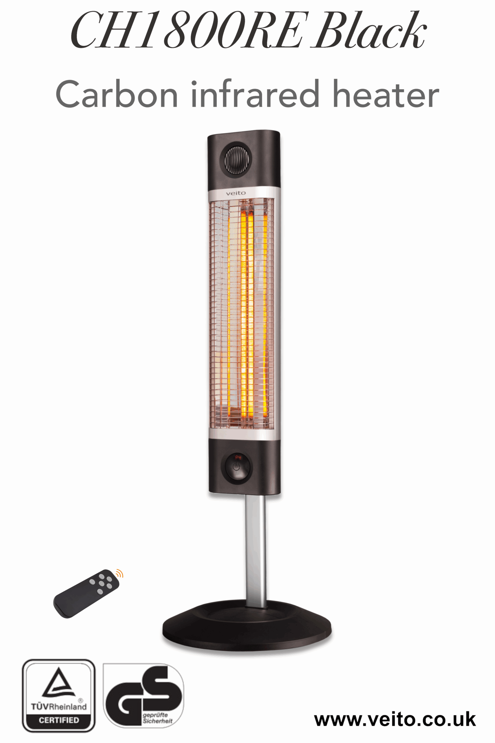 CH1800RE SILVER Veito CH1800RE Black Indoor Energy Efficient Carbon Infrared Heater