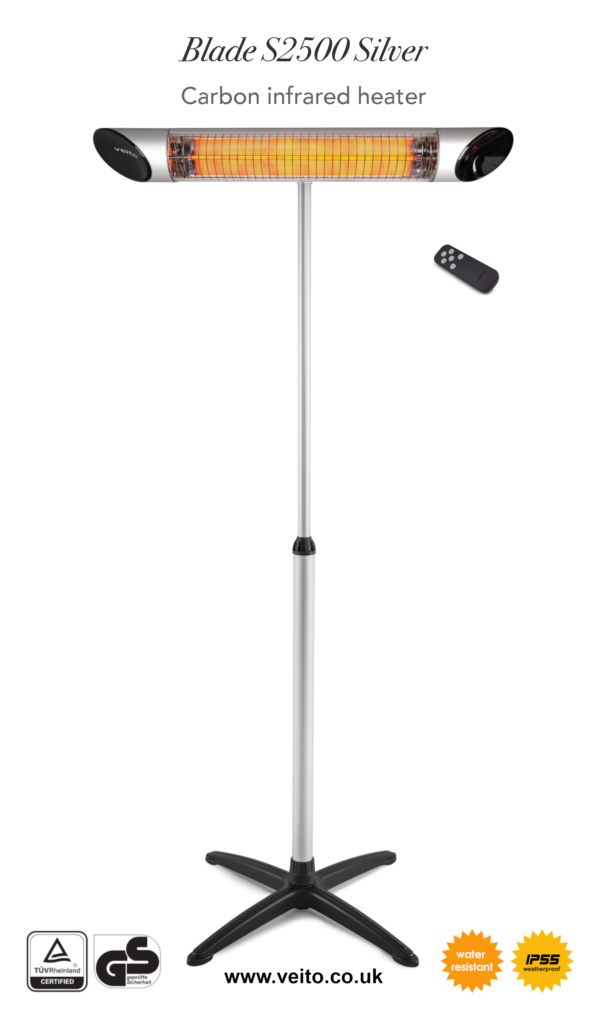 Veito Blade S2500 Silver indoor and outdoor carbon infrared patio heater